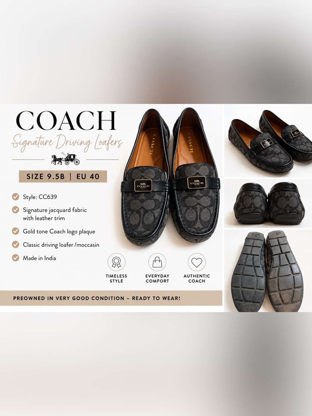Coach Signature Jacquard Driving Loafers Black – Women’s 9.5B